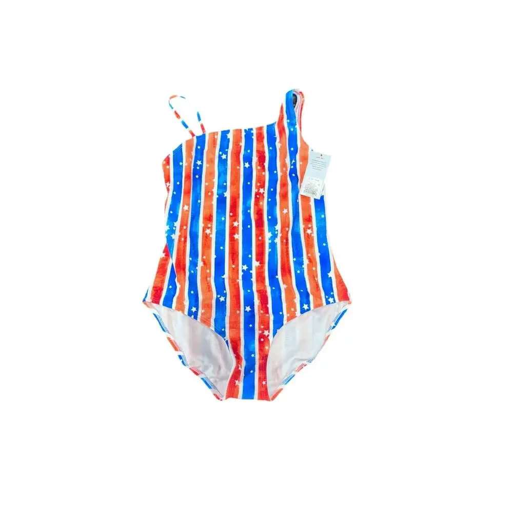 Girl's One Piece Swimsuit,Red, White, Blue patriotic.4th Of July L 10/12 NWT - Picture 1 of 8
